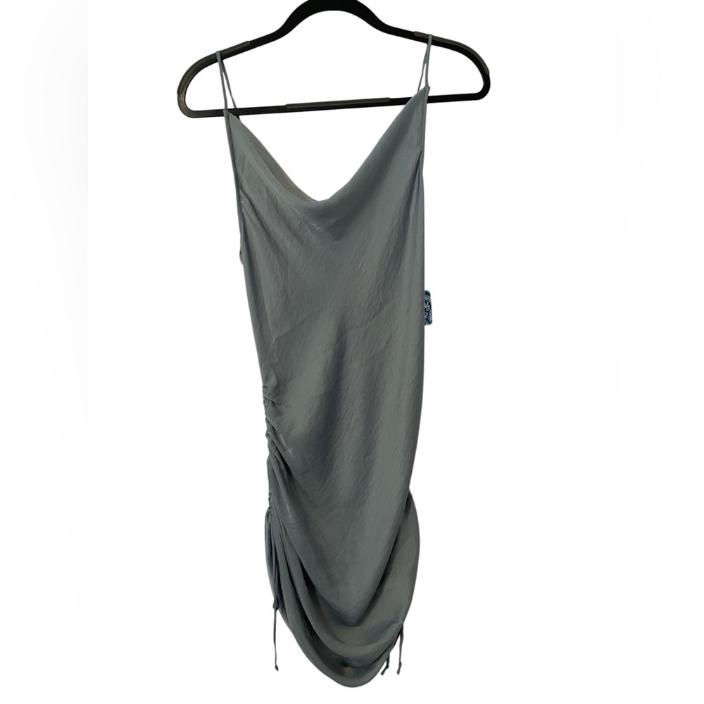 NWT Free People Day to Night Blue Satin Convertible Slip Side Ruching Dress